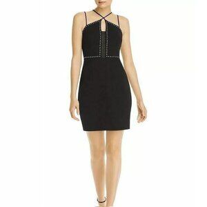Avery G Womens 6 Black Studded Strappy Sleeveless Bodycon Mini Dress NWT CY51